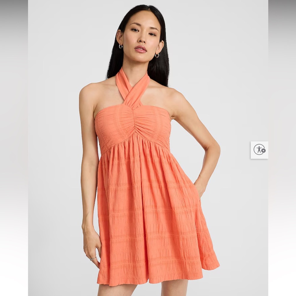 Express Crinkle Striped Tie Halter Mini Dress
